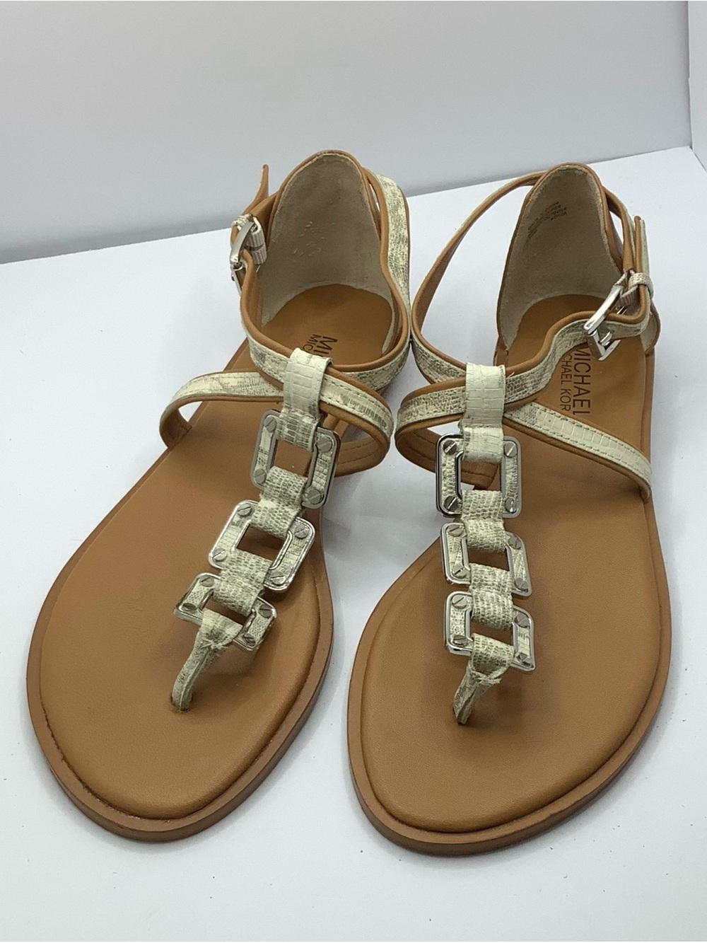 MICHAEL Michael Kors "Darci" Leather/Embossed Thong Sandal - Size 8.5 M